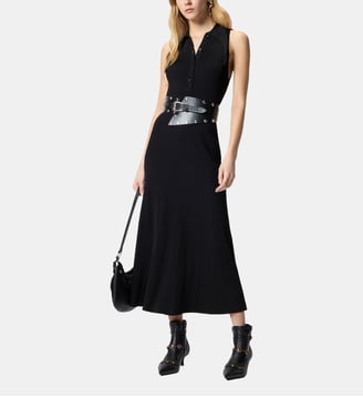 Robe longue côtelée à col façon bandana - Pinko - Limousine noire