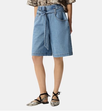 Bermuda wide leg en denim ceinturé - Pinko - Lavage moyen
