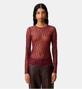 T-shirt manches longues dentelle - Claudie Pierlot - Bordeaux