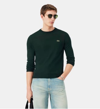 Pull col rond laine mélangée - Lacoste - Vert