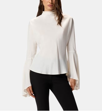 Blouse en crêpe de chine avec manches bouffantes - Pinko - Blanc et blanche neige