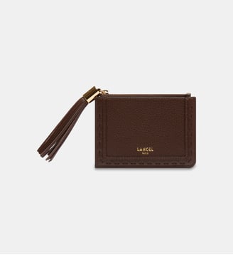 Porte-cartes zippé L en cuir signature - Lancel - Marron acajou