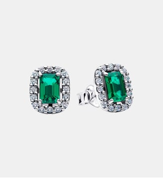 Clous d'Oreilles Halo Vert Scintillants Rectangulaires Pandora