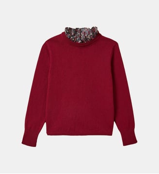 Pull Fille col en tissu Liberty - Cyrillus - Liberty petal and daisy