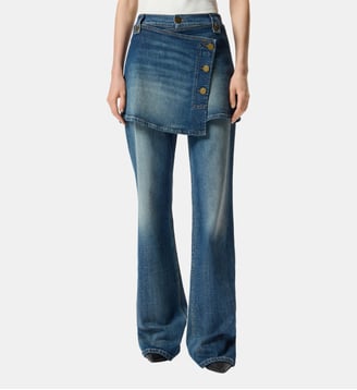 Jean flare avec mini-jupe amovible - Pinko - Délavage vintage moyen foncé