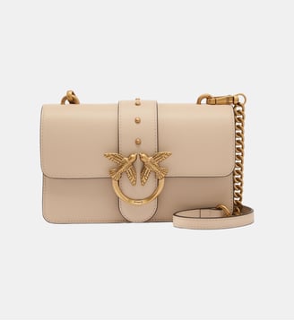 Petit sac à bandoulière love bag one en cuir - Pinko - Beige et gris fumée doré antique