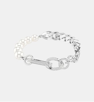 Bracelet Dextera, Perle de cristal, Liens mélangés, Blanc, Métal rhodié - Swarovski - Blanc