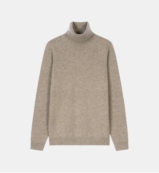 Pull droit col roulé en cachemire 2 fils - Bompard - Beige moyen