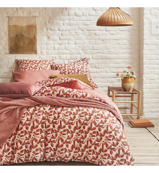 Housse de couette imprimée en percale de coton, ALLEGORIA - Essix - Rouge