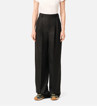 Pantalon rayé coupe wide taille haute en laine - AMI Paris - Gris carbone et marron choco