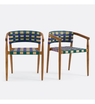 Lot de 2 fauteuils de table, en teck massif et résine tressée - La Redoute Interieurs - Carreaux violet