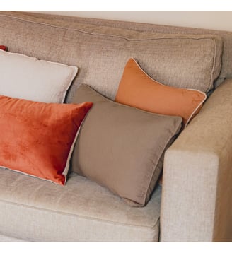 Housse de coussin en chanvre lavé, CHANVRE DÉLICAT - Blanc Cerise - Marron glacé