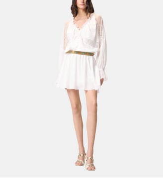 Robe courte à manches longues et détails en dentelle - Pinko - Blanc et blanche neige