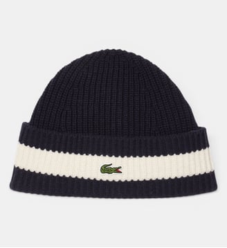 Bonnet laine côtelée - Lacoste - Bleu marine et blanc