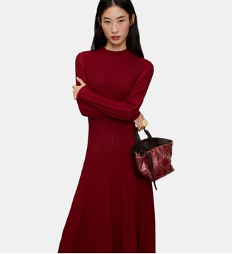 Robe à col Perkins et longueur midi - Adolfo Dominguez - Rouge