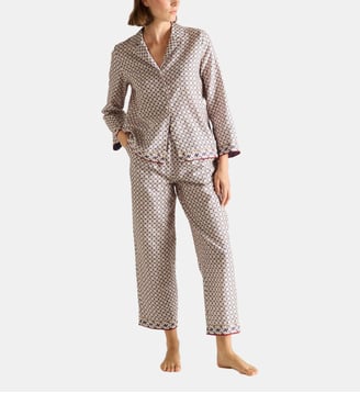 Pyjama col tailleur en satin, Marina - Laurence Tavernier - Bleu
