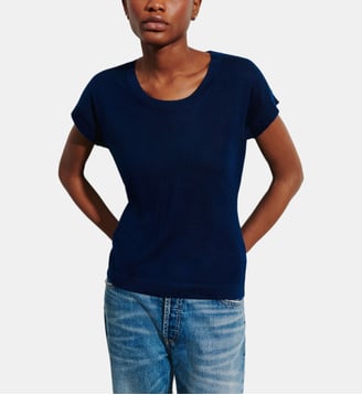 T-shirt droit en cachemire et soie - Bompard - Bleu marine