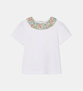 T-shirt col en tissu Liberty  - Coton biologique - Cyrillus - Liberty nazanin