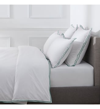 Housse De Couette Pure White Percale Lavée   Finition - Drouault - Blanc et vert