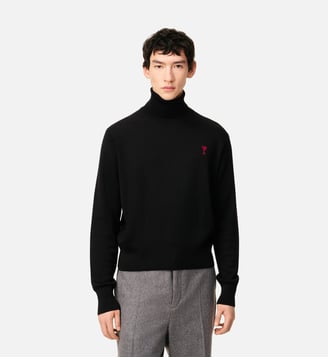 Pull Col Roulé  Ami De Coeur En Laine - AMI Paris - Noir et rouge