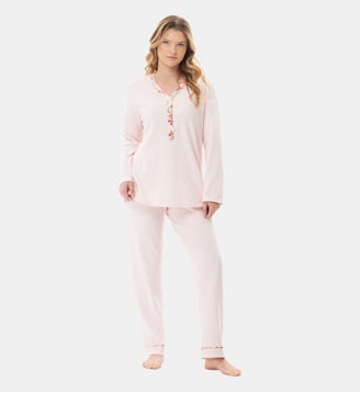 Pyjama en coton GEORGIA 102 - Lingerie Le Chat - Rose