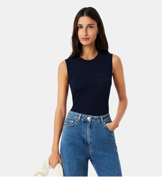 Pull sans manches maille 3D laine mérinos - Lacoste - Bleu marine