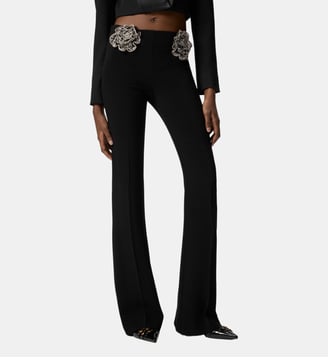 Pantalon avec roses bijou brodées - Pinko - Limousine noire