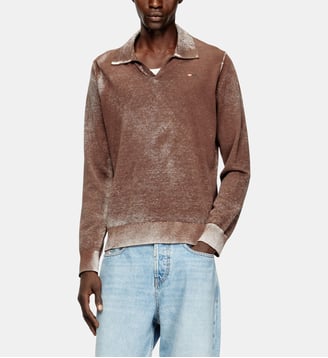 Pull polo avec impression inversée délavée - Diesel - Marron gris