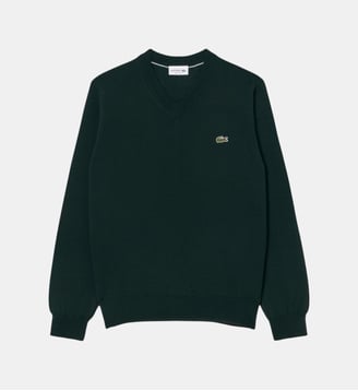 Pull col V laine mélangée - Lacoste - Vert