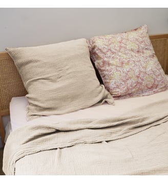 Drap plat en gaze de coton, SIMPLEMENT GAUFRÉ - Blanc Cerise - Beige clair