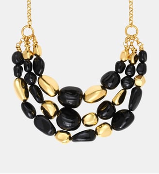 Collier plastron   doré à l'or fin - Loulou - Satellite - Noir et or