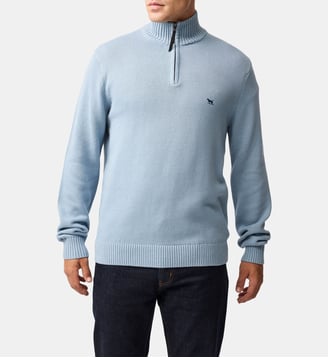 Pull droit en coton à col zip Merrick Bay - Rodd & Gunn - Bleu glacier