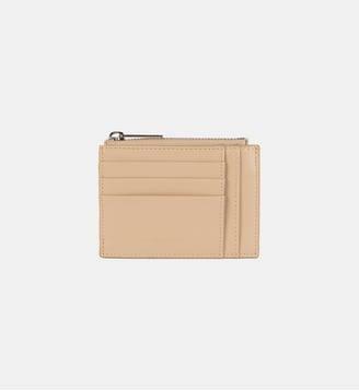 Porte-cartes zippé cuir  - Lancaster - Beige foncé