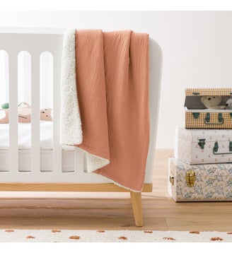 Couverture unie bébé gaze coton et sherpa Kumla - La Redoute Interieurs - Café au lait