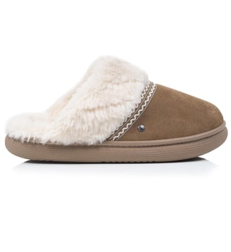 Chaussons Mules cuir semelle bloup extra confort - Isotoner - Camel