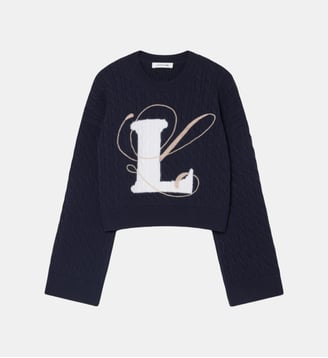 Pull maille torsadée intarsia broderie - Lacoste - Bleu marine