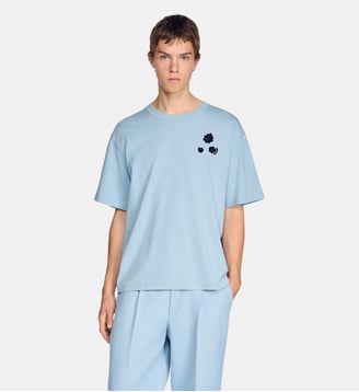 T-shirt en coton imprimé fleur - Sandro - Bleu ciel