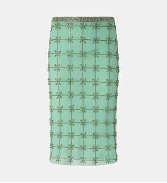 Jupe mi-longue en tulle à cristaux - Pinko - Vert
