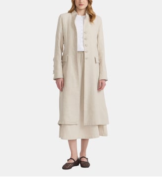 manteau Redingote en lin ficelle - Agnès b. - Beige ficelle bis