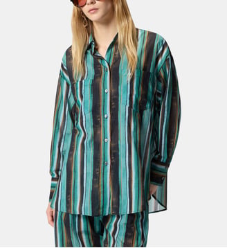 Chemise en coton à rayures façon coups de pinceau - Pinko - Vert et noir