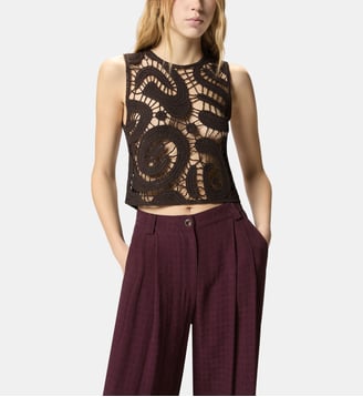 Top sans manches en crochet à motif géométrique - Pinko - Marron