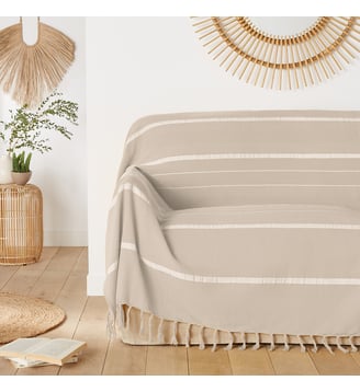 Plaid frangé rayé coton La Redoute Interieurs