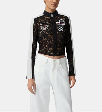 Veste légère en dentelle avec patchs brodés Pinko