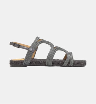 Sandales plates en tressage métallisé artisanal et jute PITRA - Castaner - Anthracite