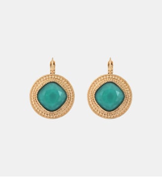 Boucles d'oreilles fines dormeuses   - Louise - Satellite - Bleu turquoise