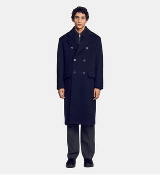 Manteau laine et cachemire croisé - Sandro - Marine