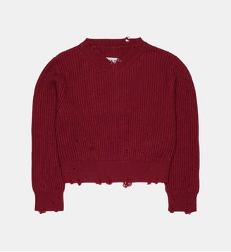 Pull col V avec détails usés - MM6 Maison Margiela - Bourgogne