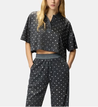 Polo cropped en maille filet à sequins miroirs - Pinko - Gris et noir