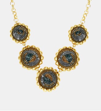 Collier chaîne Angèle ronds brodés  - Angele - Satellite - Bleu turquoise