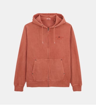 Sweat à capuche zippé teinture old en coton - Serge Blanco - Rouille